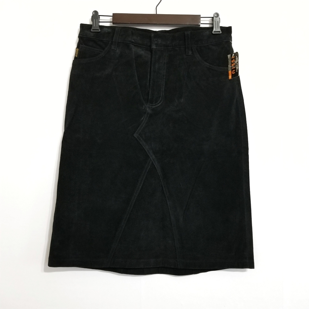 NWT Nissi Black 100% Suede Leather Skirt Size Large